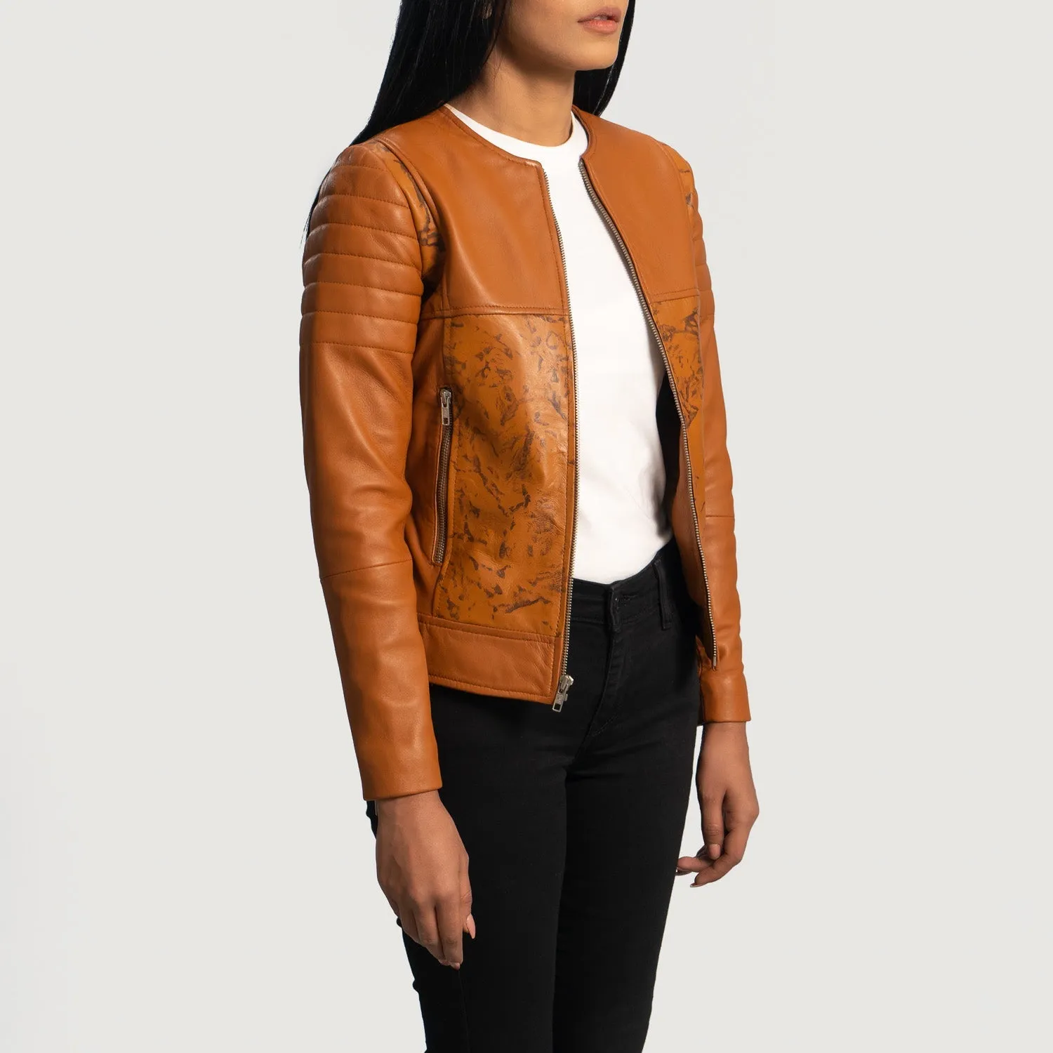 Sandy Tan Dye Leather Biker Jacket