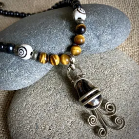 Shungite Necklace w/Stromatolite Pendant, Tiger's Eye, & Pyrite Beads