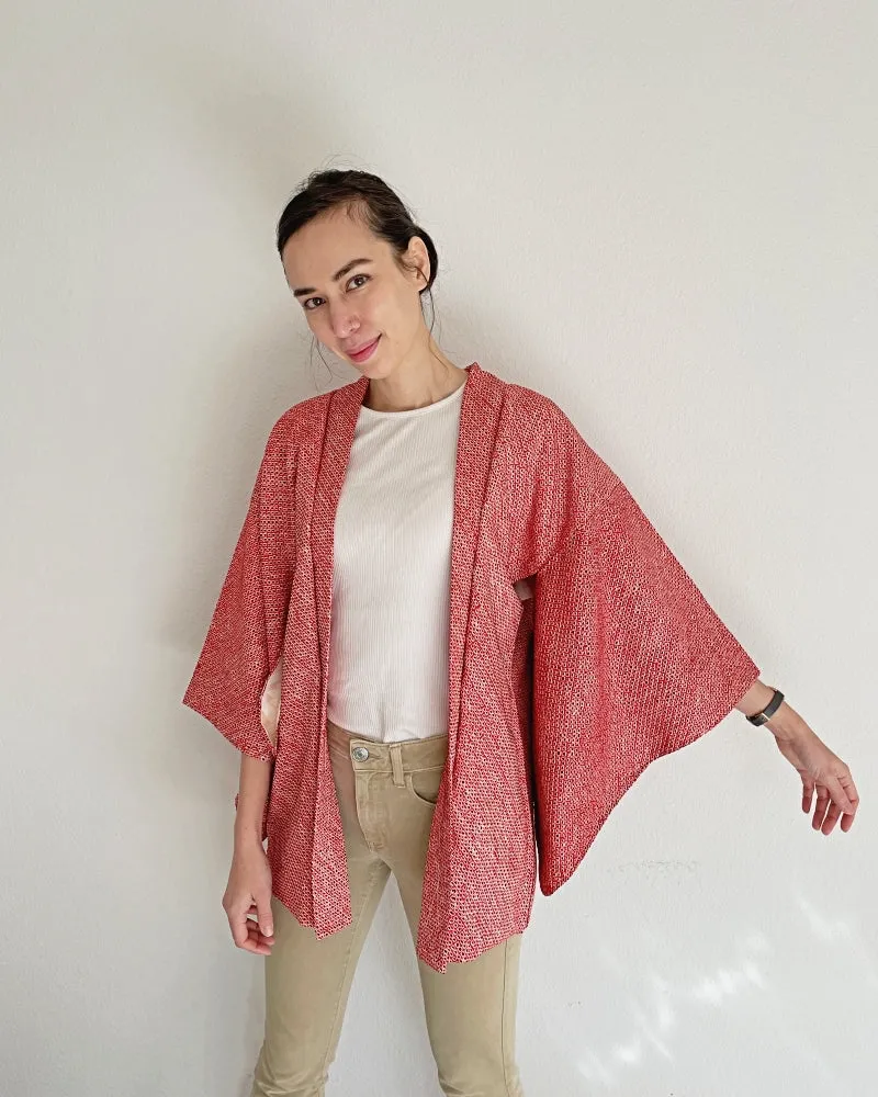 Simple Black and Red Kanoko Shibori Haori Kimono Jacket