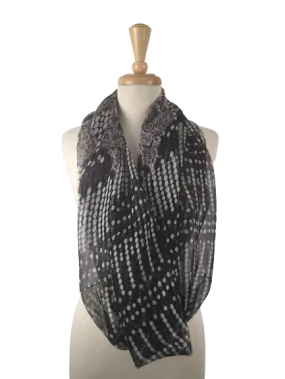 SIS-06 - Infinity Silk Scarf with Black and White Dots