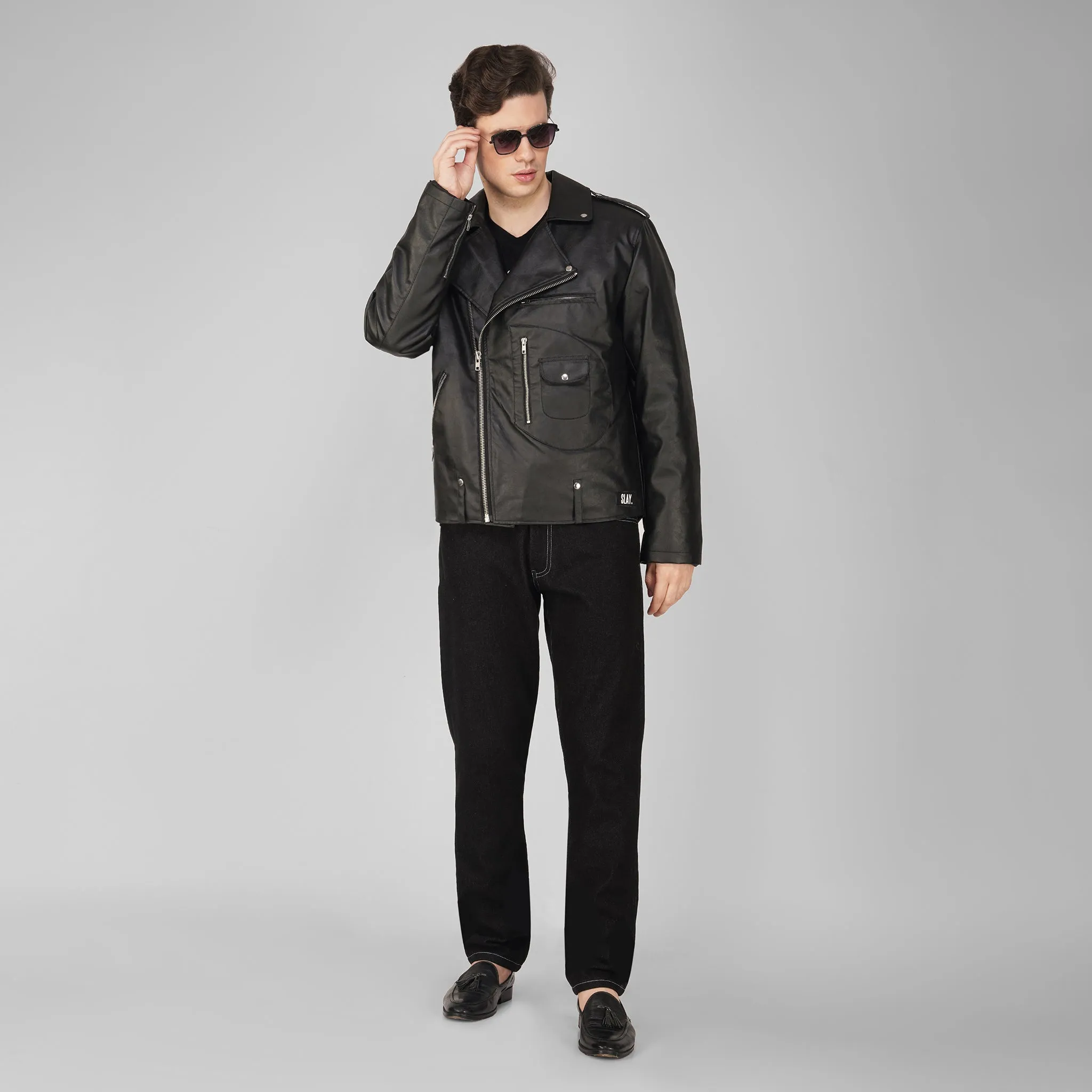 SLAY. Men's Black Faux Leather Jacket