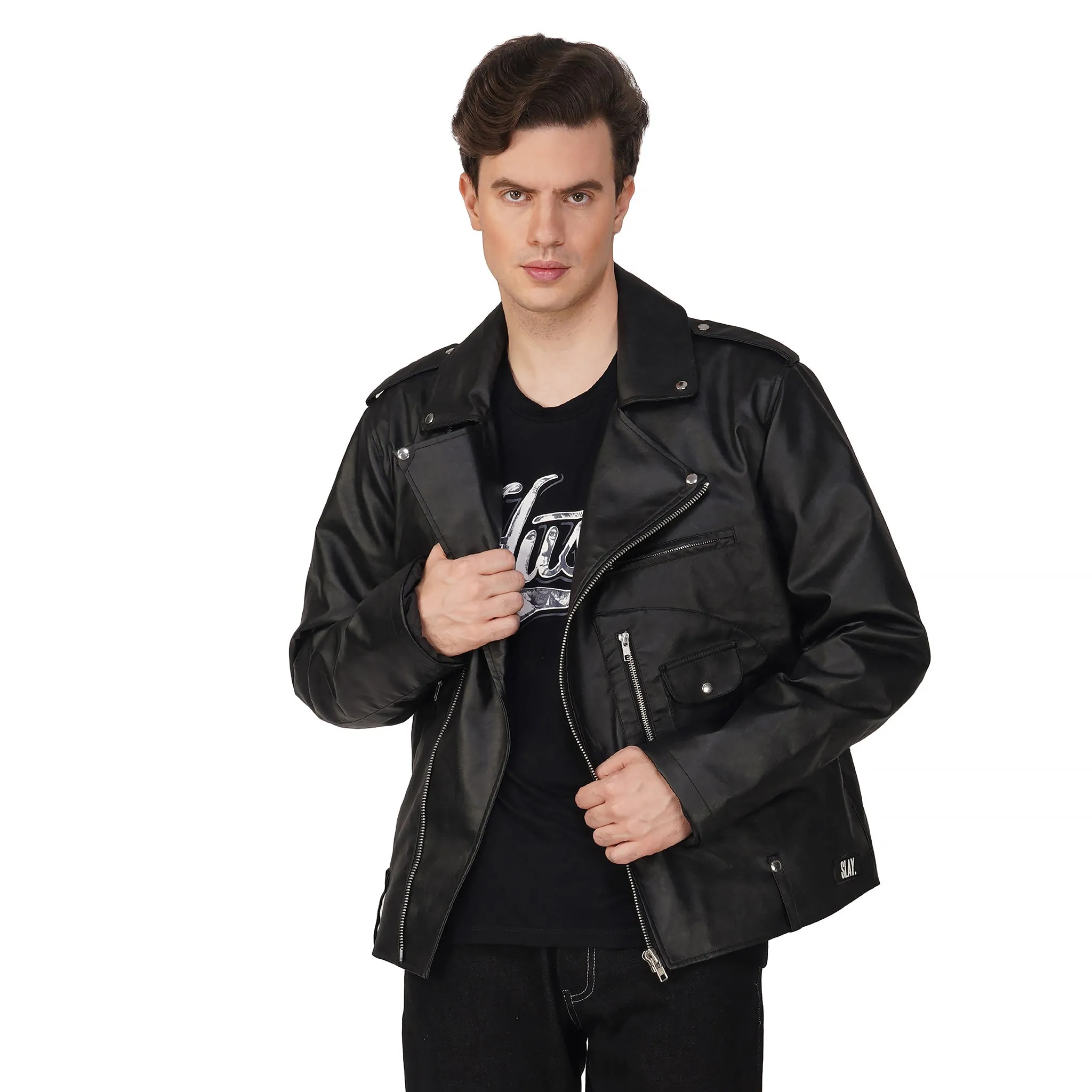 SLAY. Men's Black Faux Leather Jacket