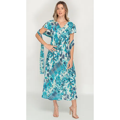 Sleeve Less Semi Long Floral Printed 2 in 1 Reversible Dress For Women