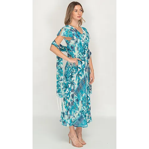 Sleeve Less Semi Long Floral Printed 2 in 1 Reversible Dress For Women