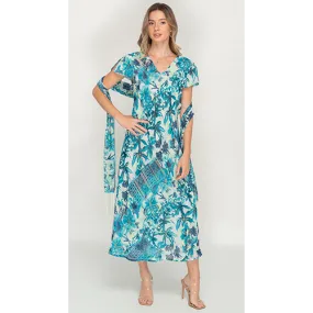 Sleeve Less Semi Long Floral Printed 2 in 1 Reversible Dress For Women