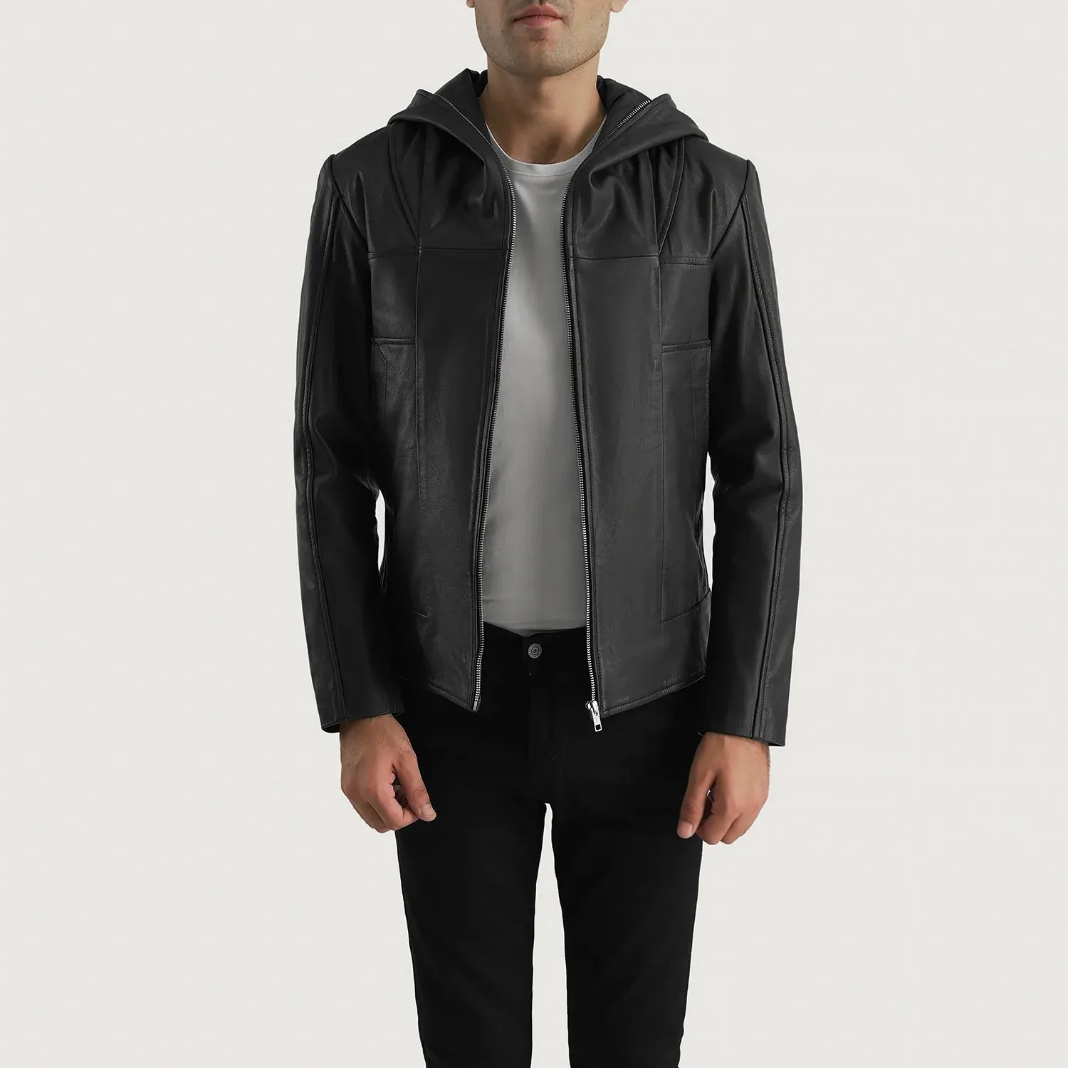 Spratt Black Hooded Leather Jacket