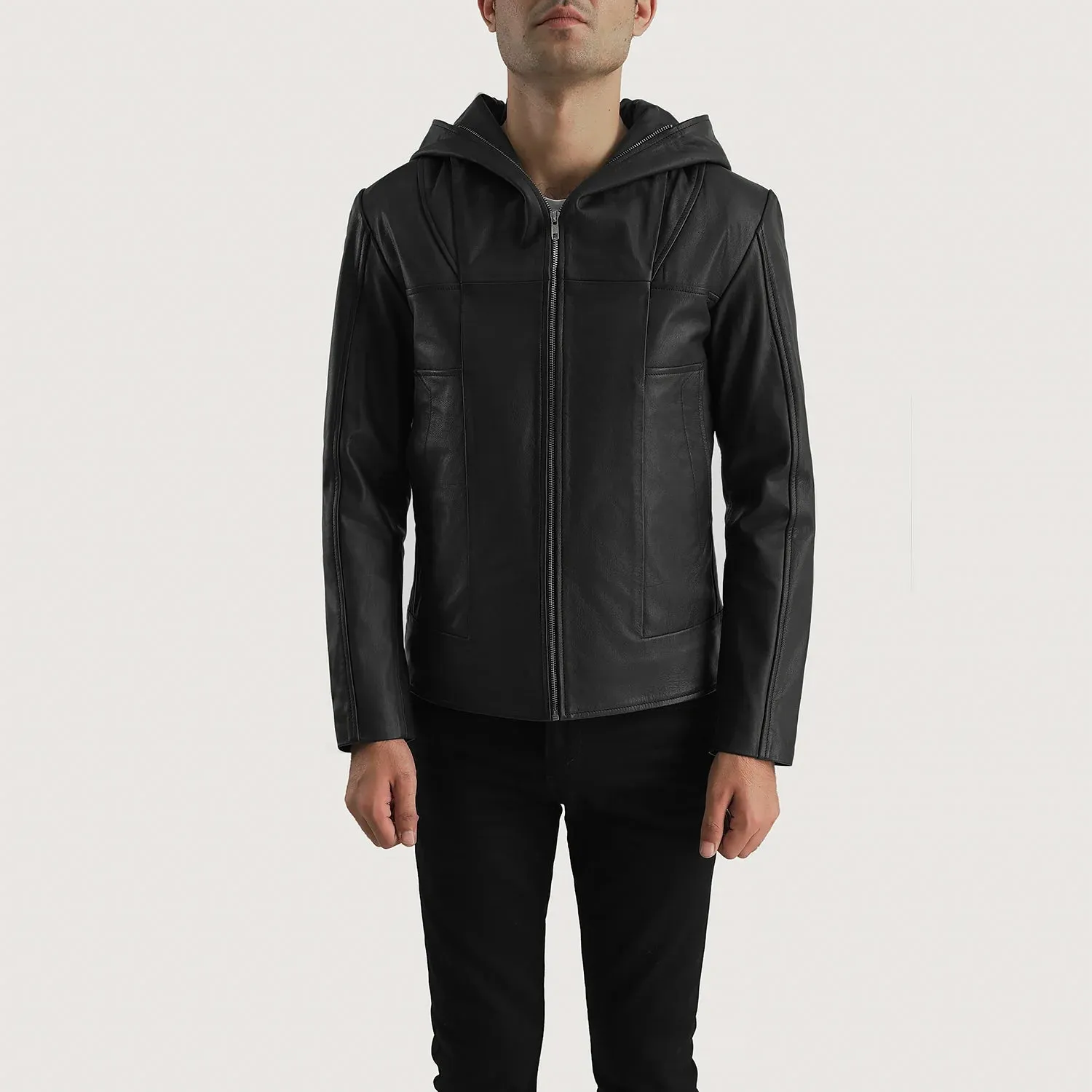 Spratt Black Hooded Leather Jacket