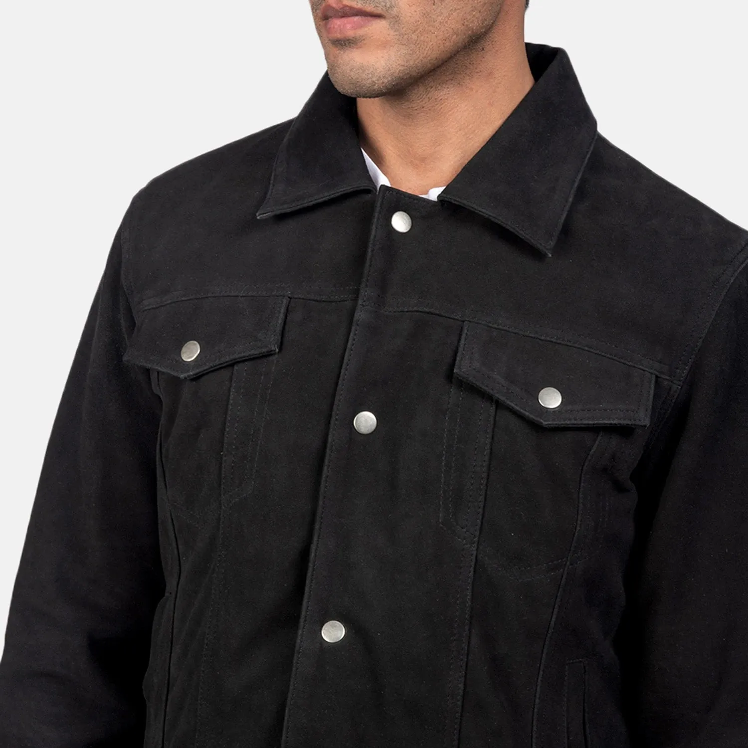 Stallon Black Suede Trucker Jacket