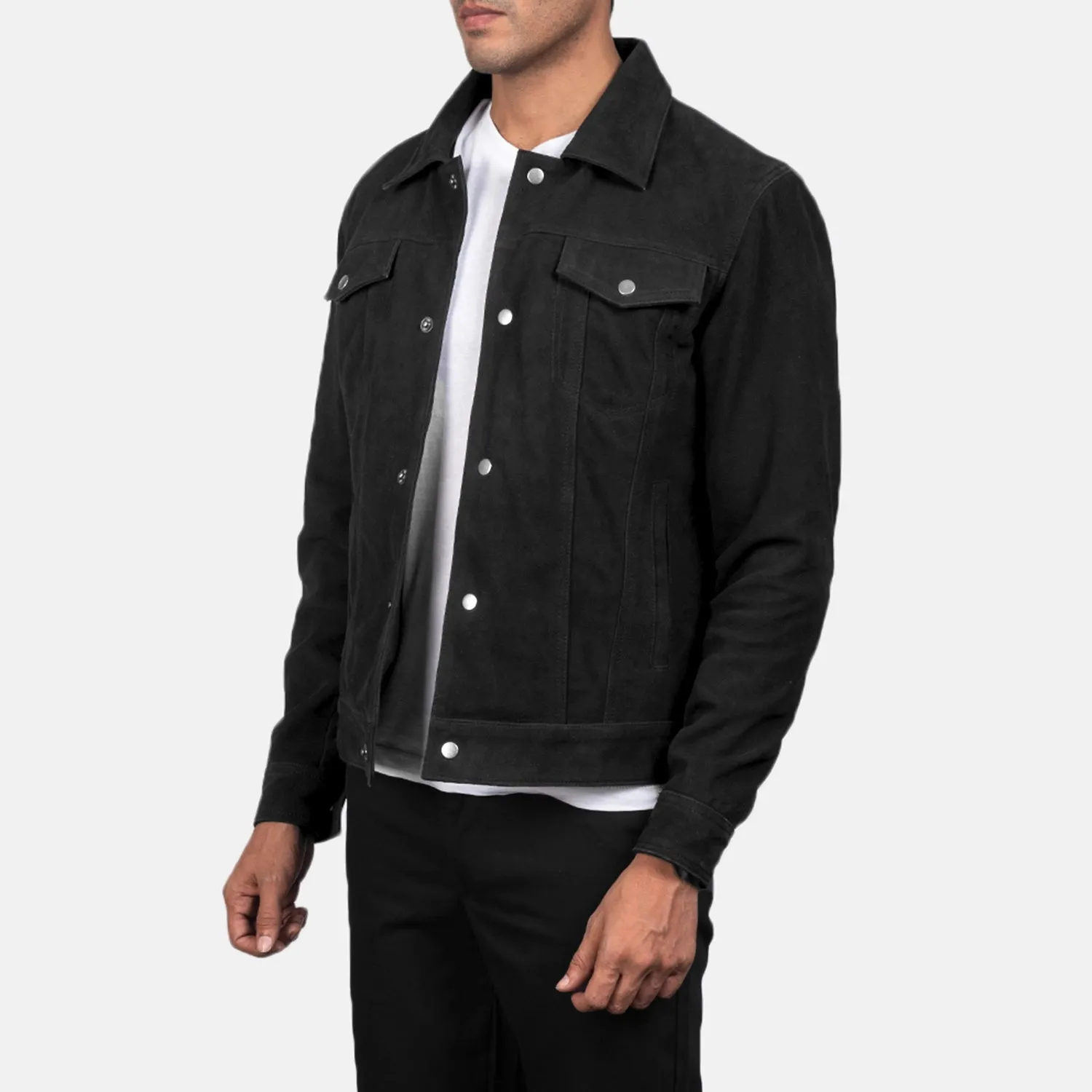 Stallon Black Suede Trucker Jacket