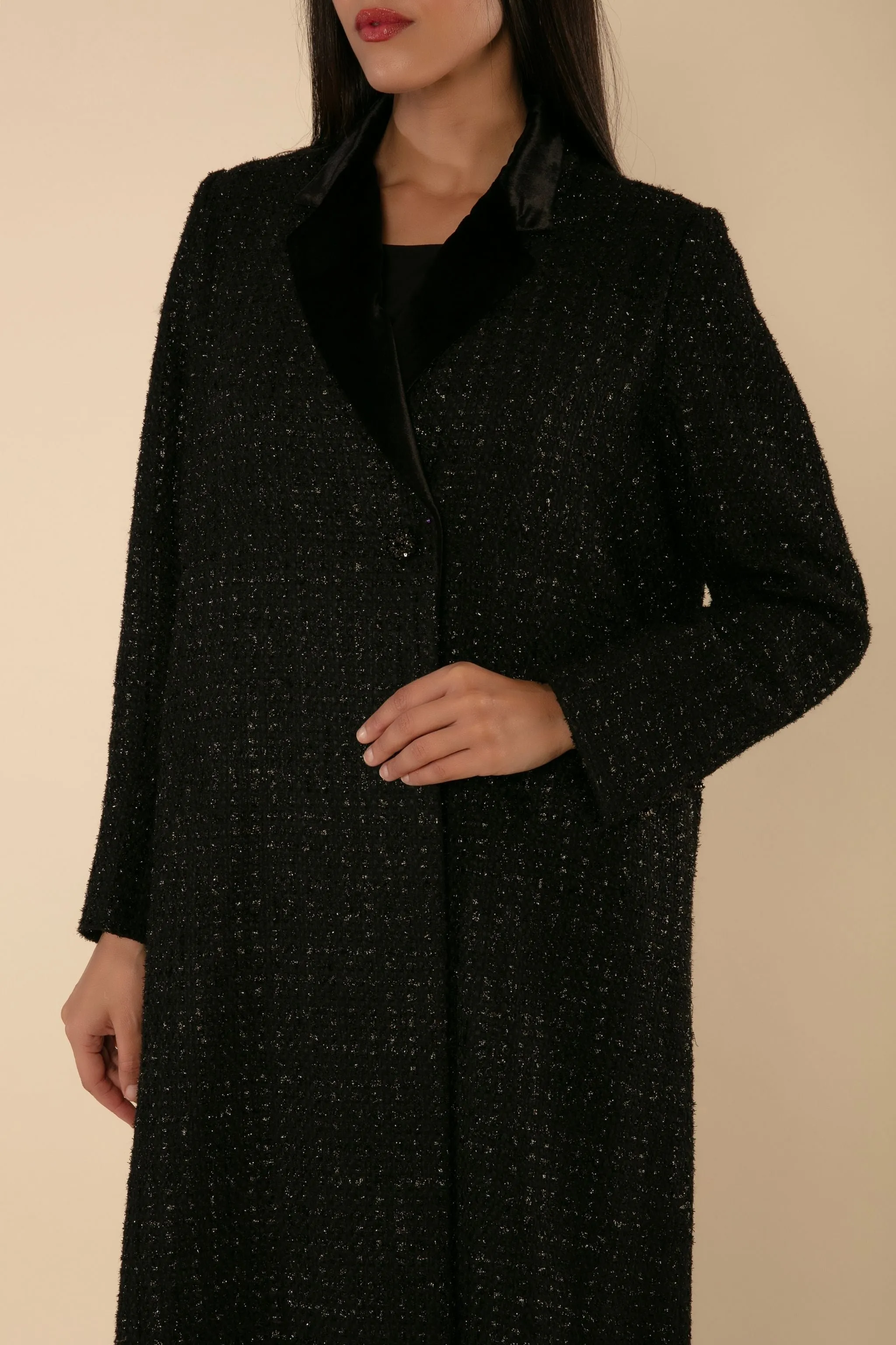 STARDUST WEAVE: BLACK TWEED COAT