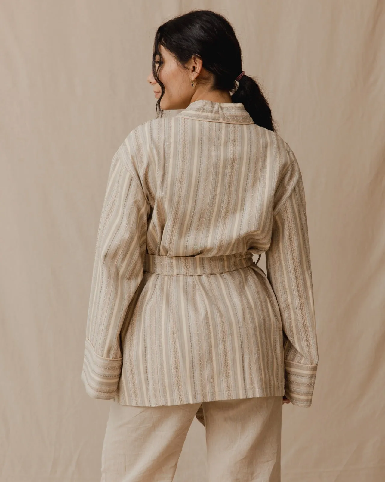 Striped Kimono Monochrome Beige