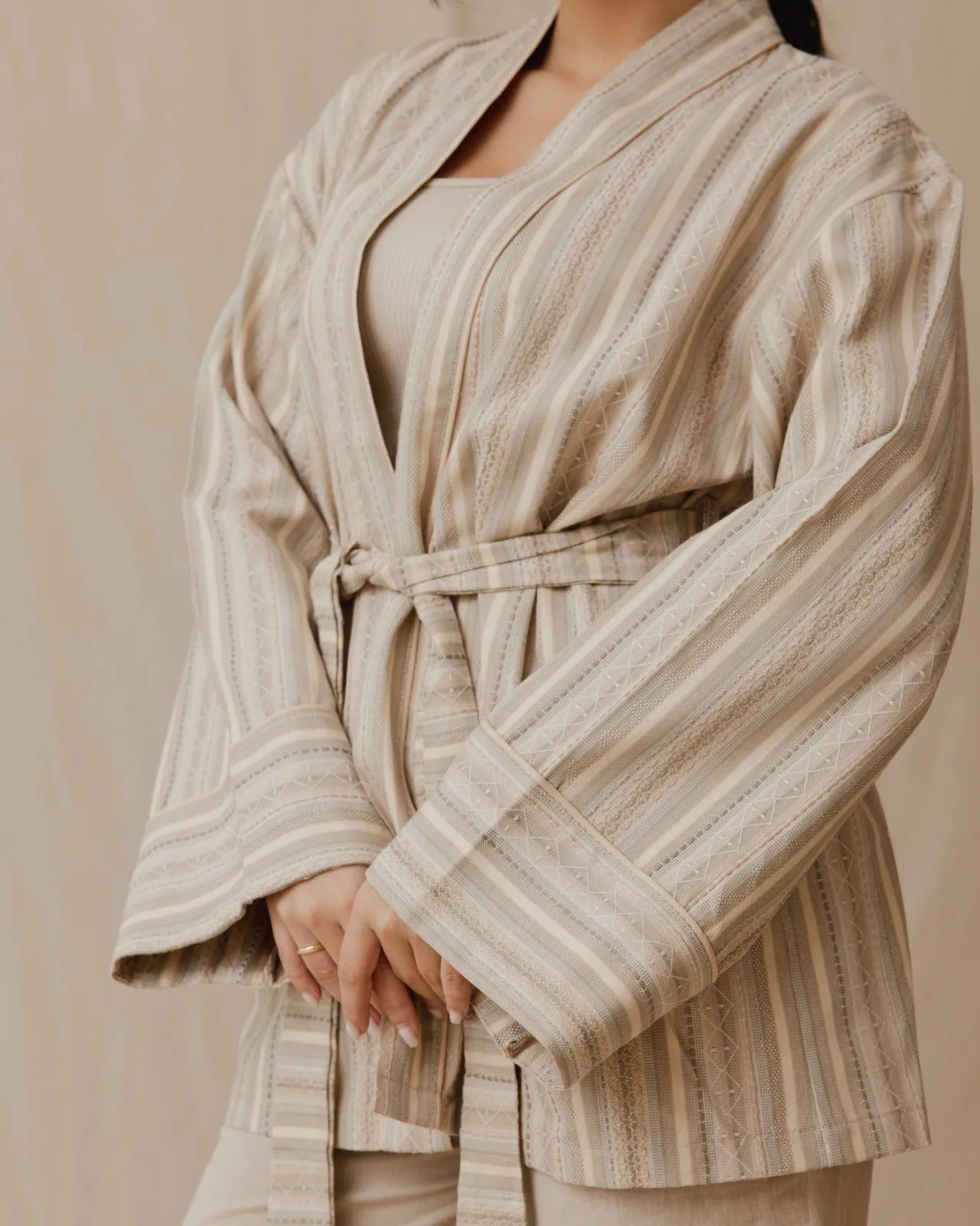 Striped Kimono Monochrome Beige