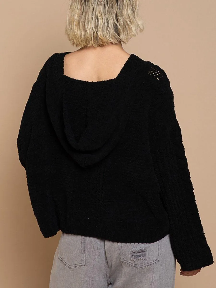 Sweet Beginnings Oversized Cropped Hooded Knit Sweater