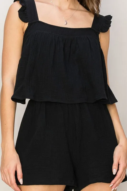 TEEK - Black Double Gauze Top Shorts Set