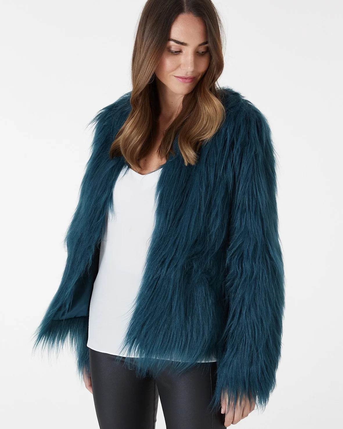 Tess emerald faux fur jacket