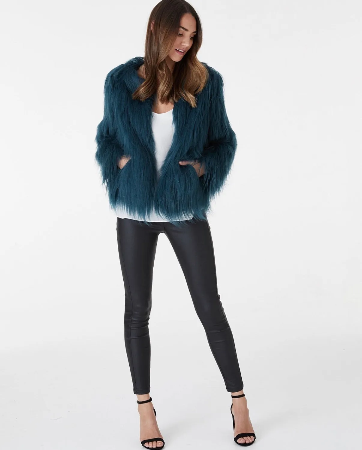 Tess emerald faux fur jacket