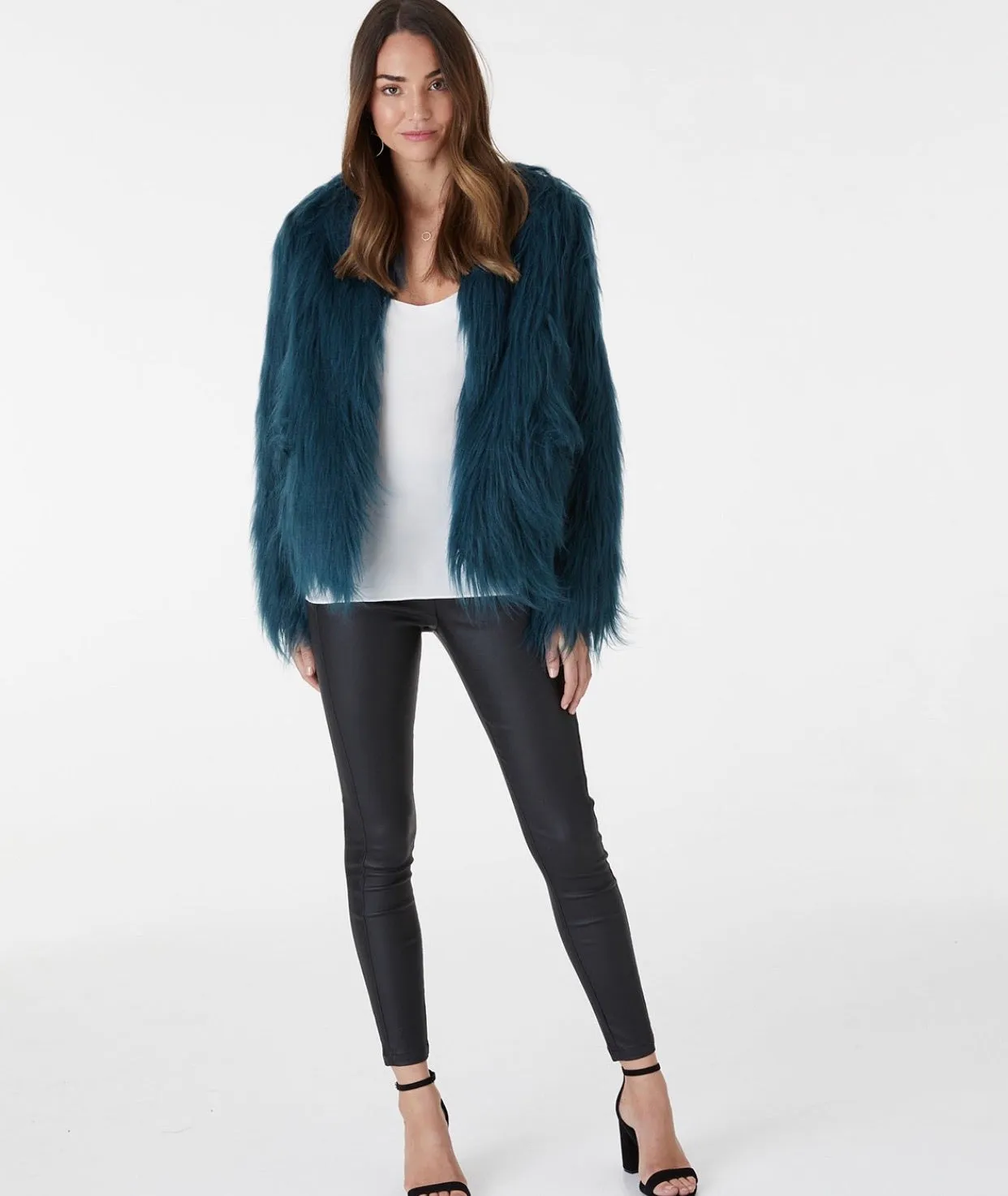 Tess emerald faux fur jacket