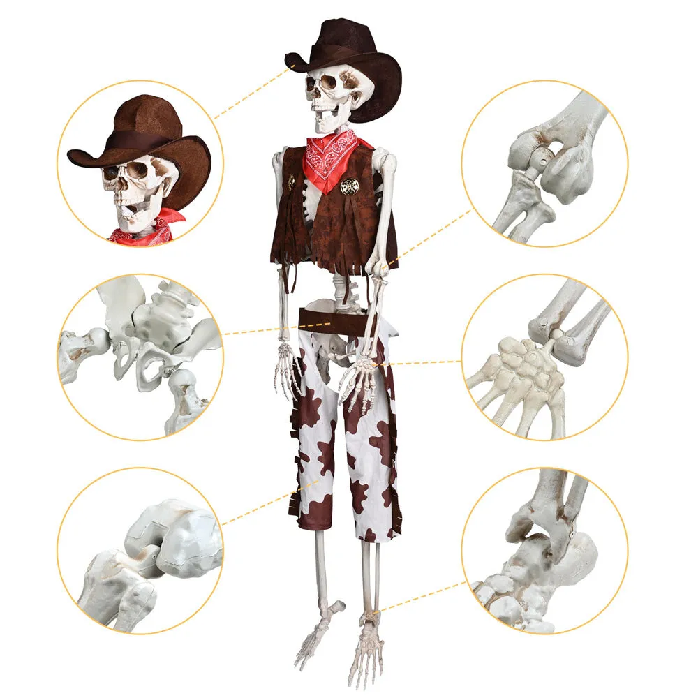 TheLAShop 5.4ft Skeleton with Cowboy Costumes Halloween Props