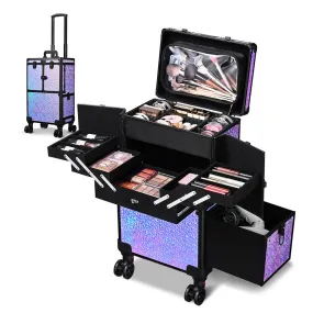 TheLAShop Rolling Makeup Case with Drawers Compartments Mermaid Purple