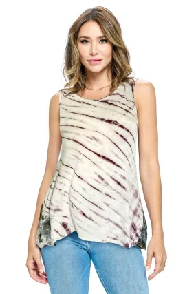 Tie Dye Lace Tank Top - Brown