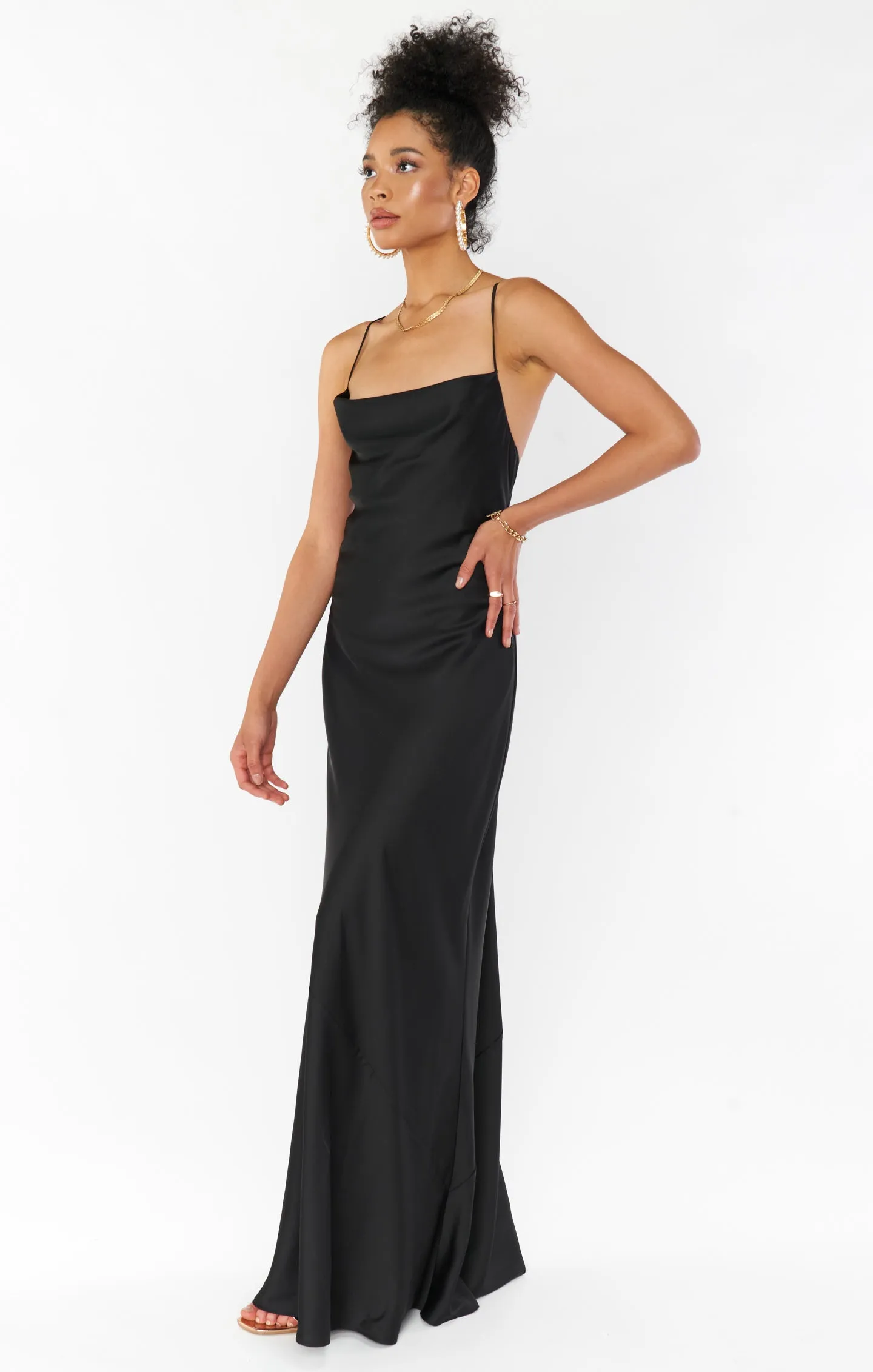 Tuscany Maxi Slip Dress ~ Black Luxe Satin