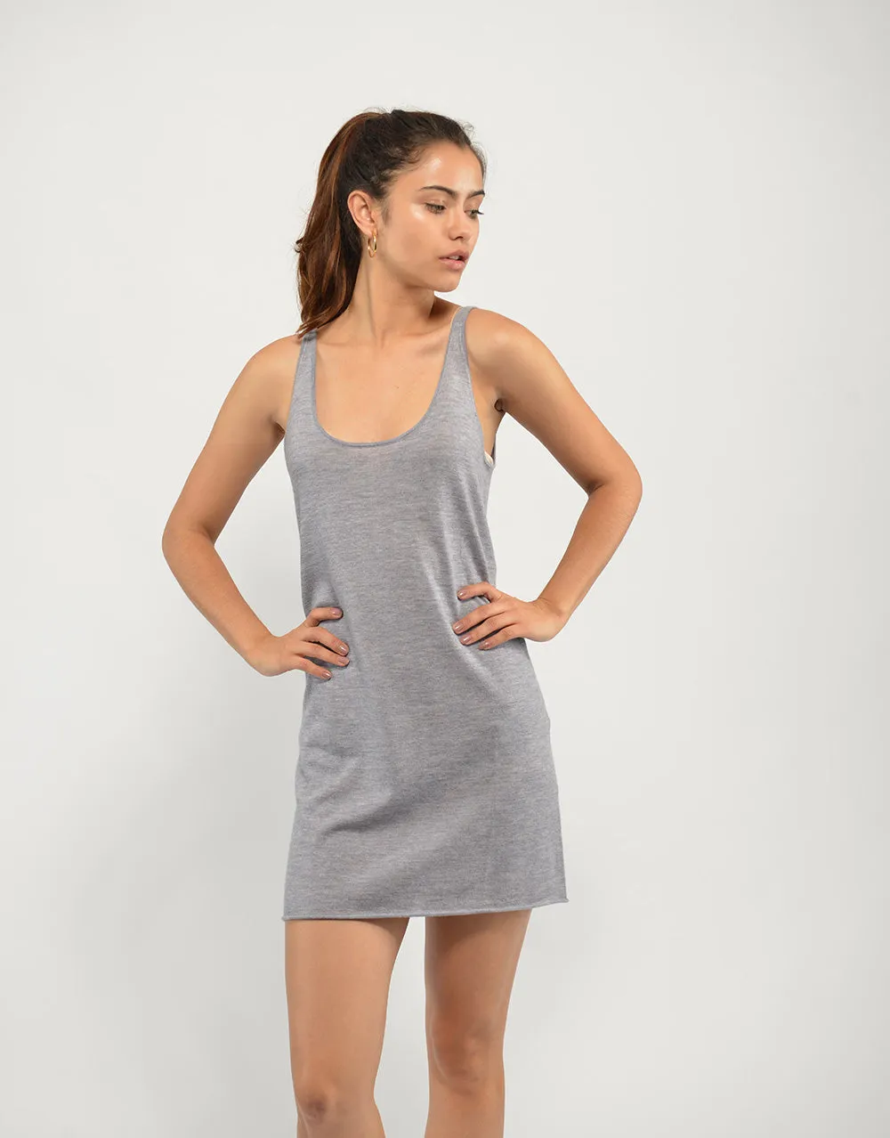 Ultrafine Cashmere Slip Dress in Slate