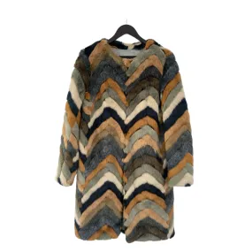 Urbancode Chevron Faux Fur Coat Brown Multi SIZE 14