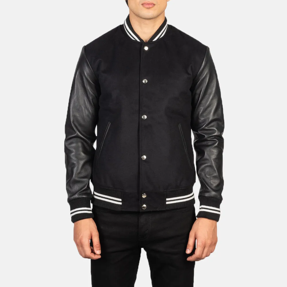 Vaxton Black Striped Hybrid Varsity Jacket