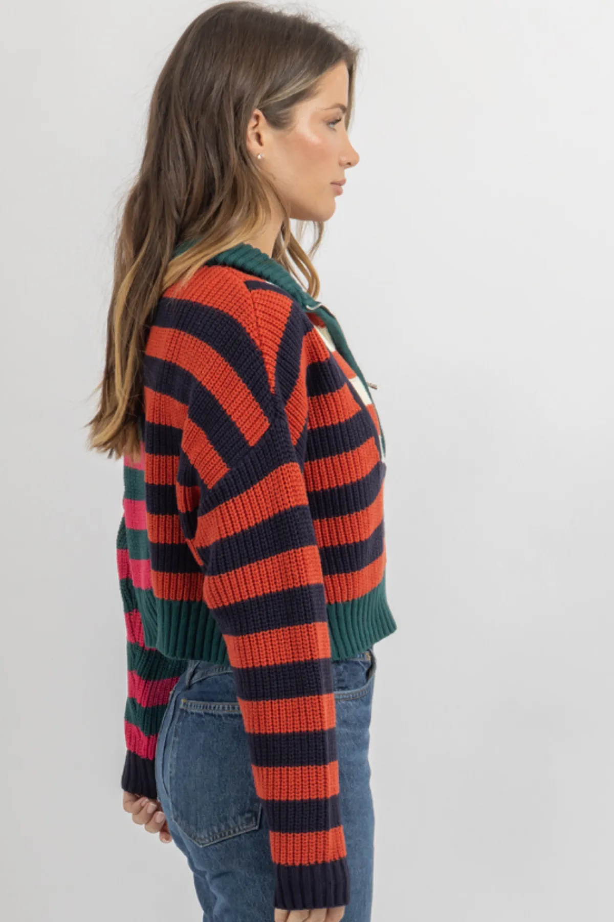 VENICE MULTISTRIPE ZIP SWEATER