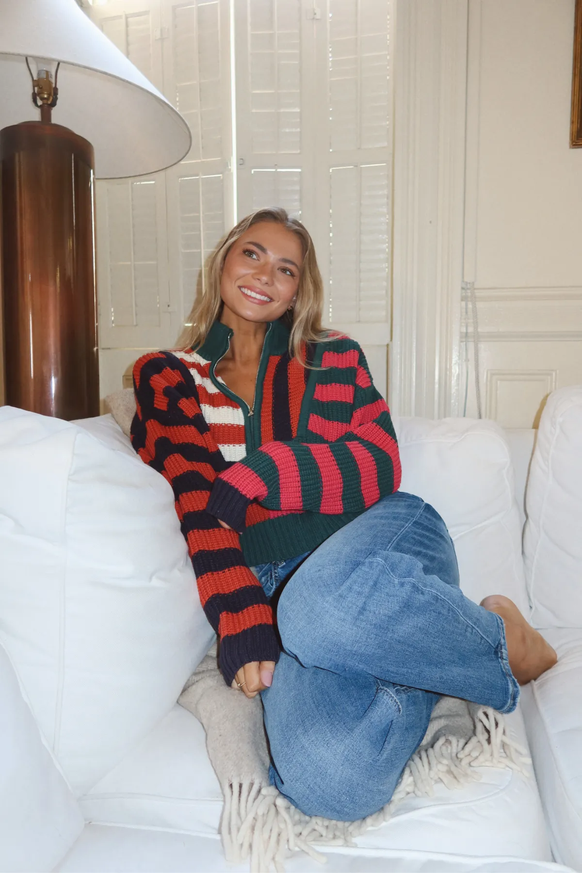 VENICE MULTISTRIPE ZIP SWEATER