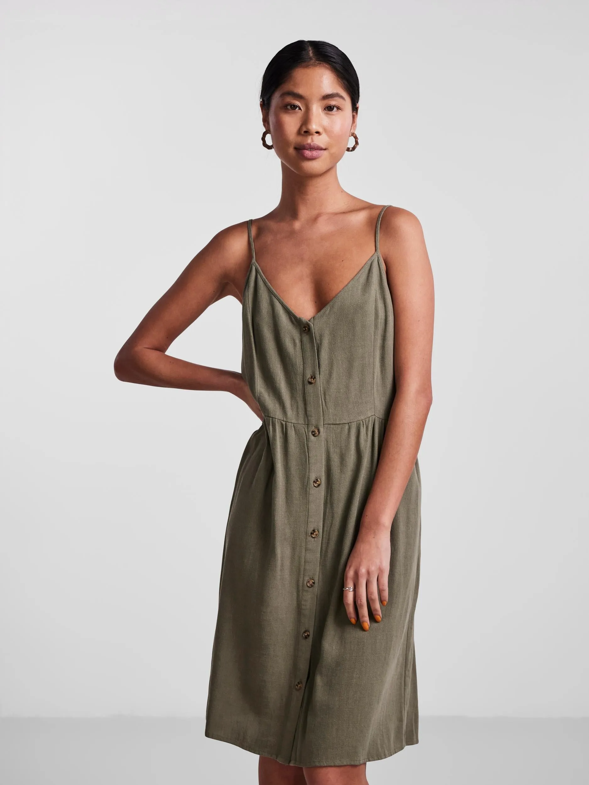 Vinsty Linen Slip Dress - Deep Lichen