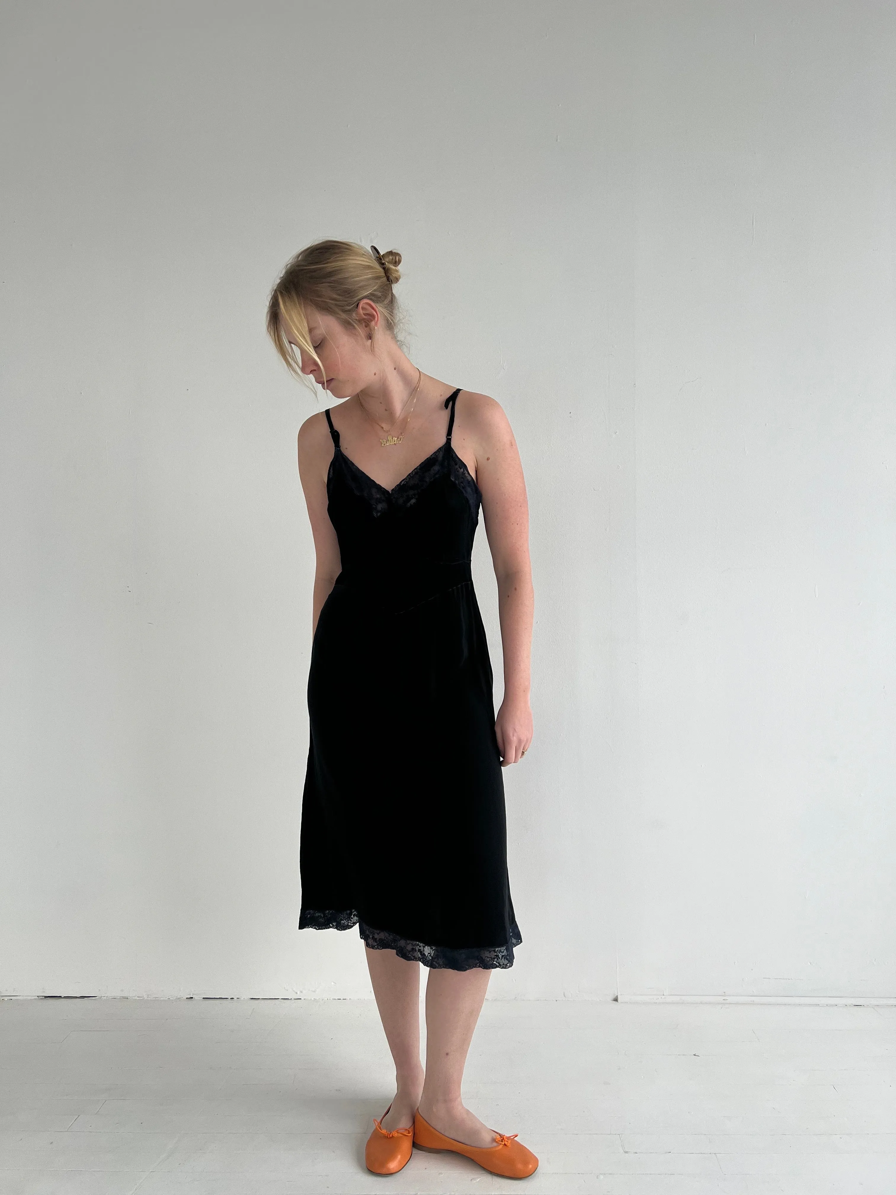 Vintage 1940s Black Slip Dress