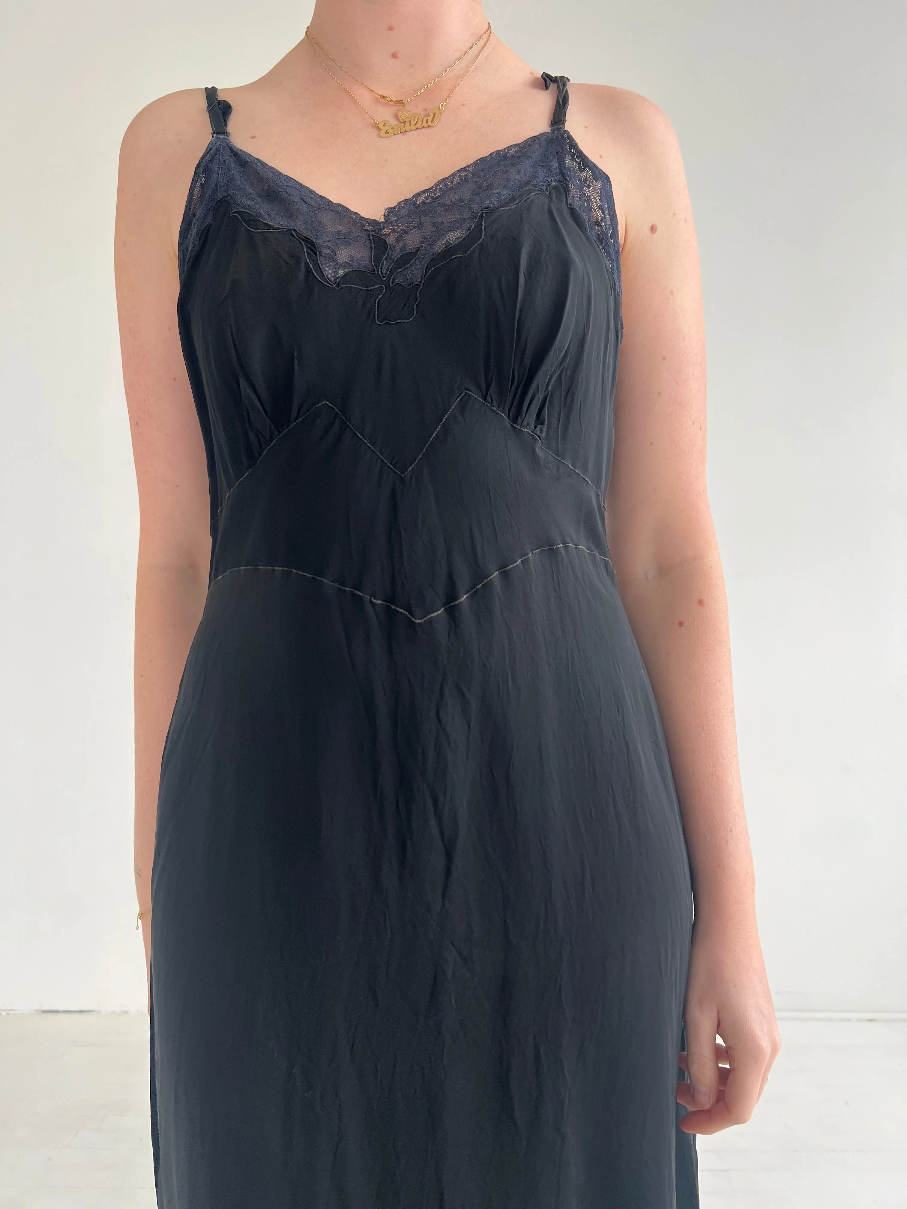 Vintage 1940s Black Slip Dress