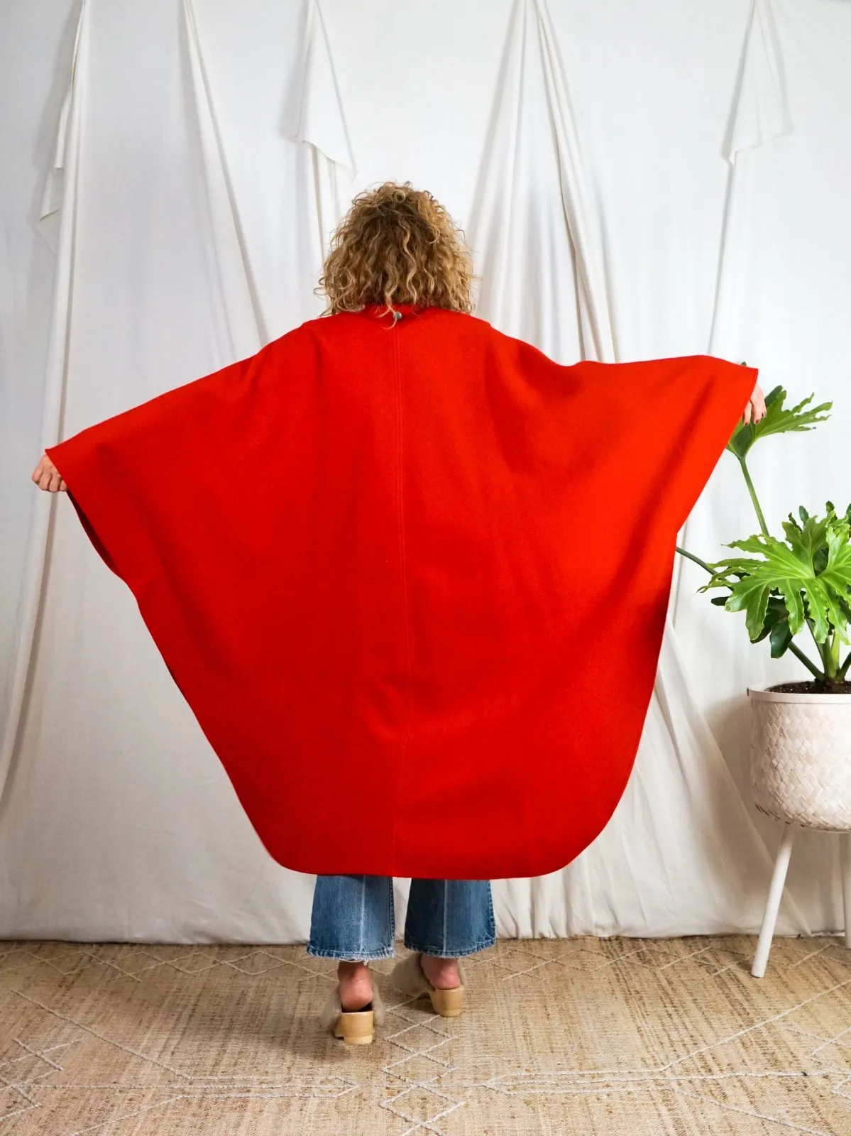 Vintage Lipstick Red Pleated Wool Cape