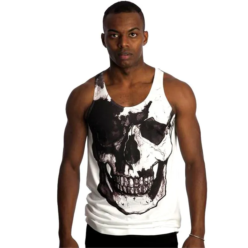 Vintage Treatment Skull Collar Bone White Tank