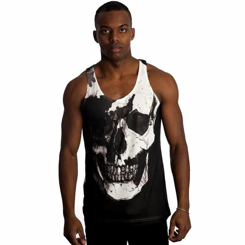 Vintage Treatment Skull Collar Bone White Tank