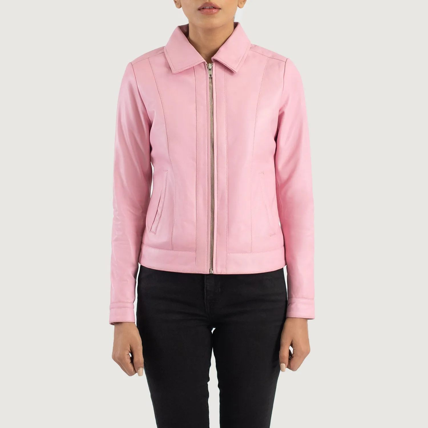 Vixen Pink Classic Collar Leather Jacket