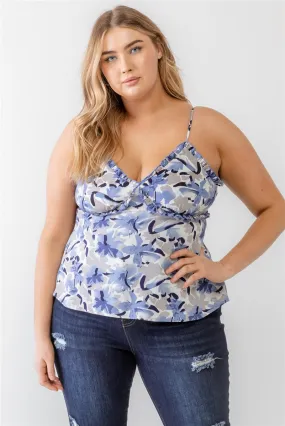 Voluptuous ( ) Plus Floral Print Woven Ruffle Sleeveless Back Zipper Tank Top - 3 colors - Ships from The US