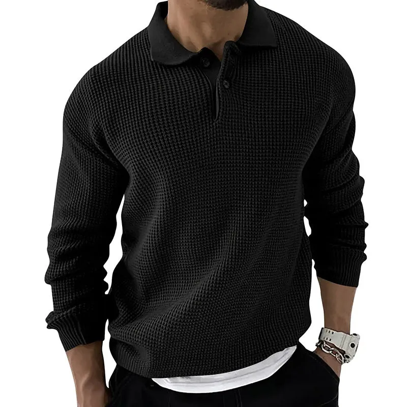 WAFFLE KNITTED POLO COLLAR SWEATER