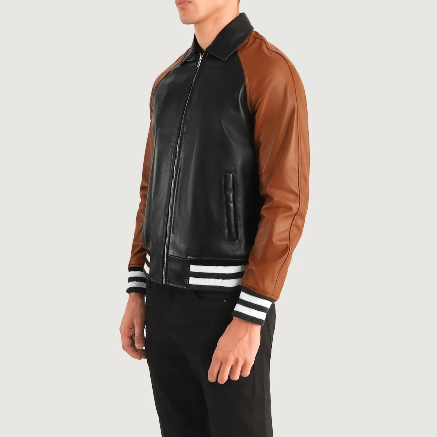 Walton Black & Brown Leather Varsity Jacket