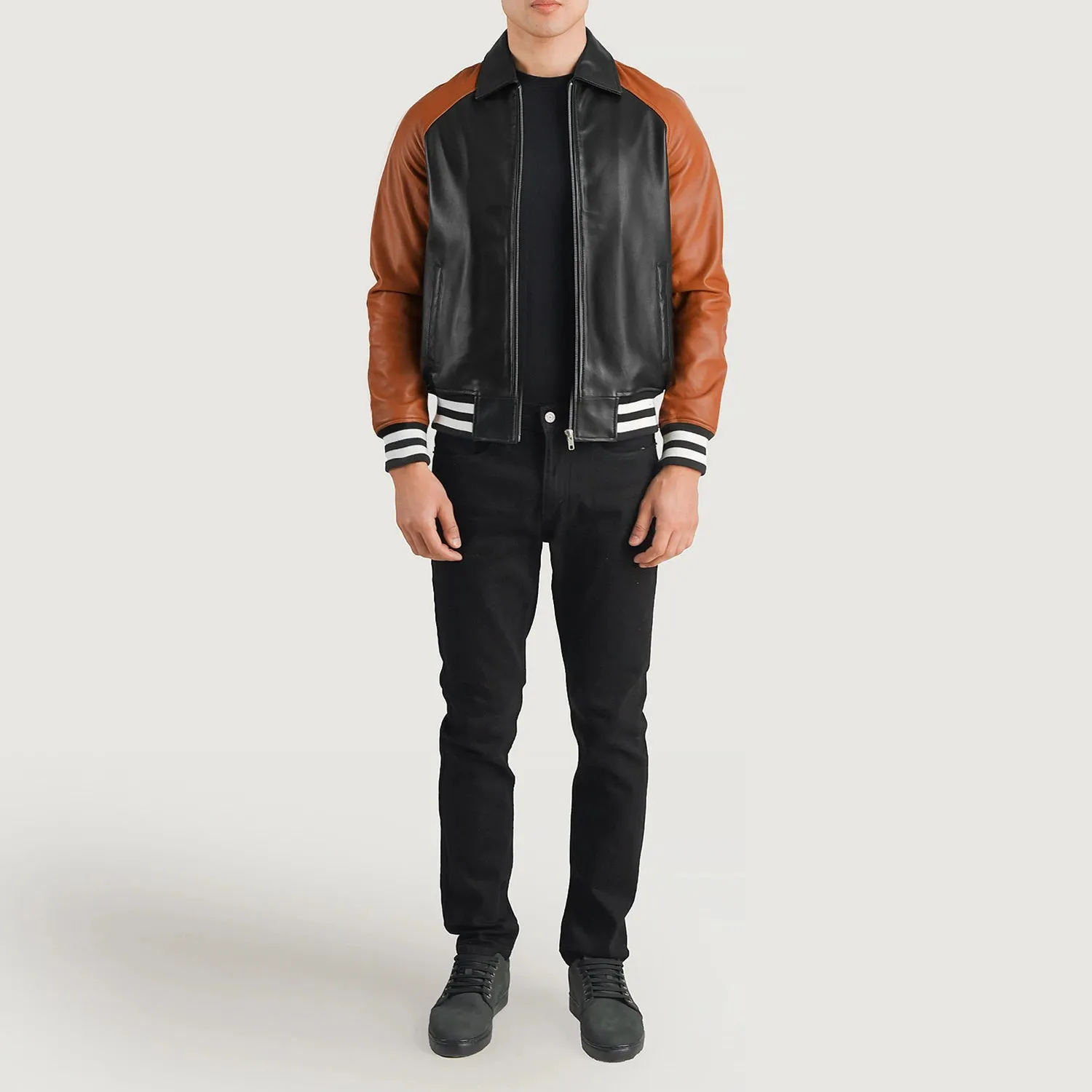 Walton Black & Brown Leather Varsity Jacket