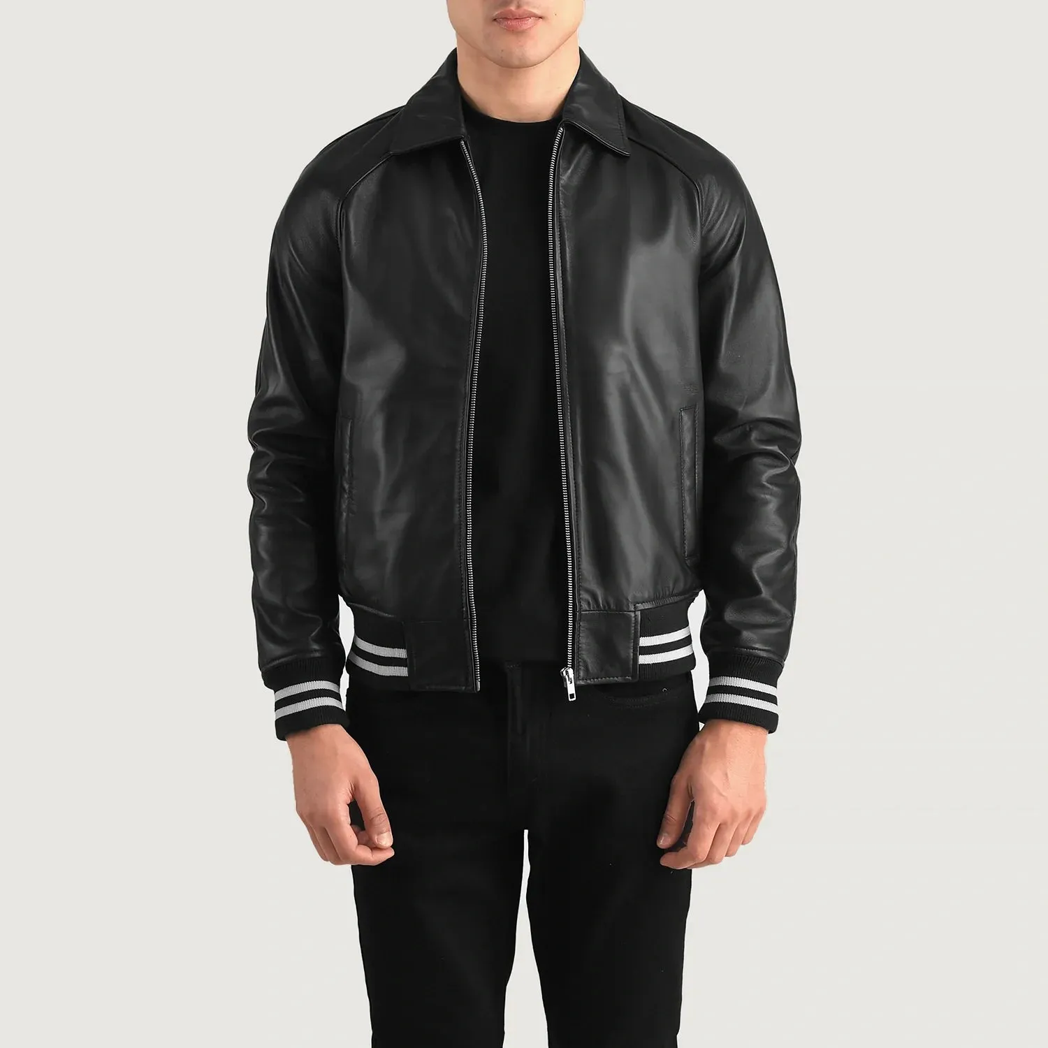 Walton Black Leather Varsity Jacket