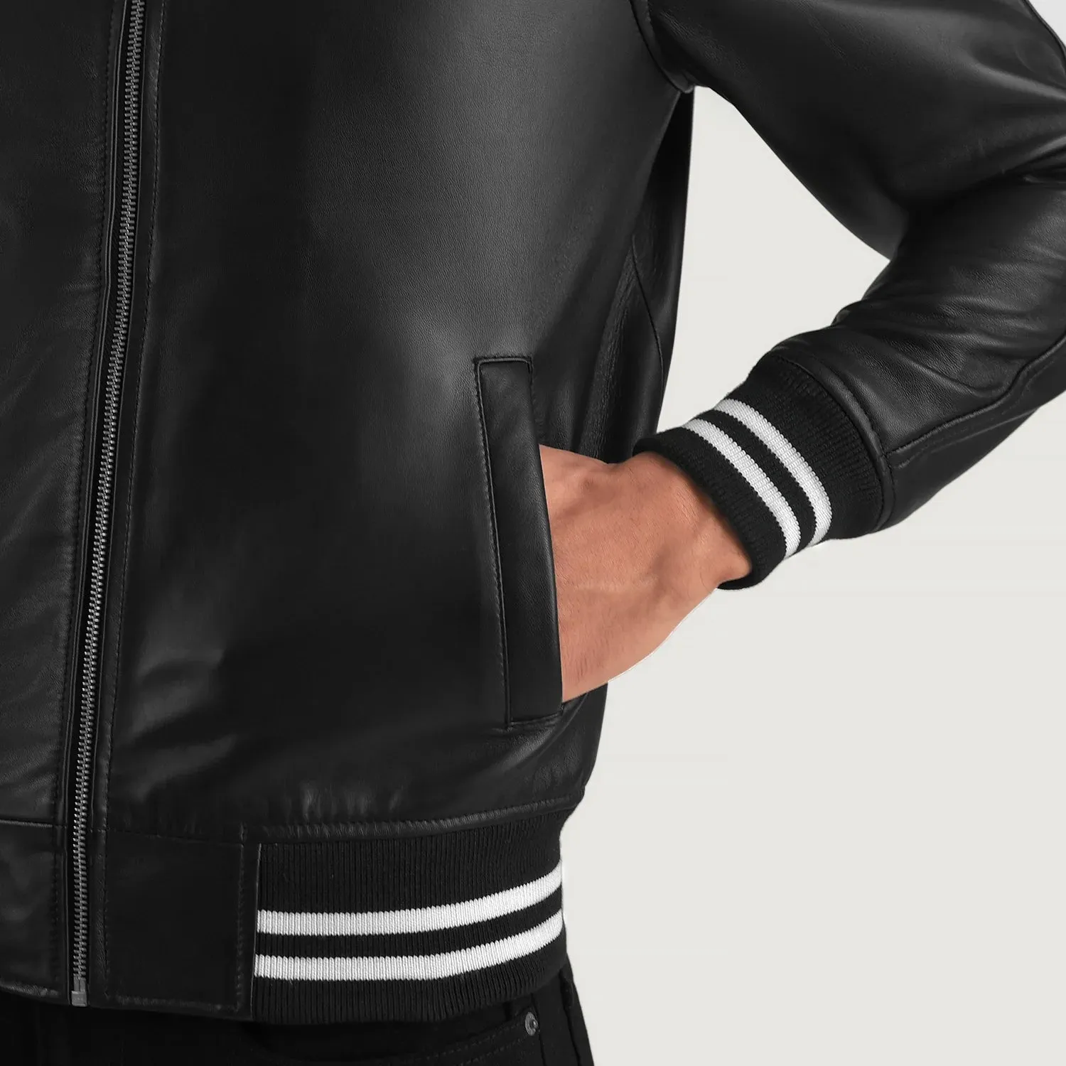 Walton Black Leather Varsity Jacket