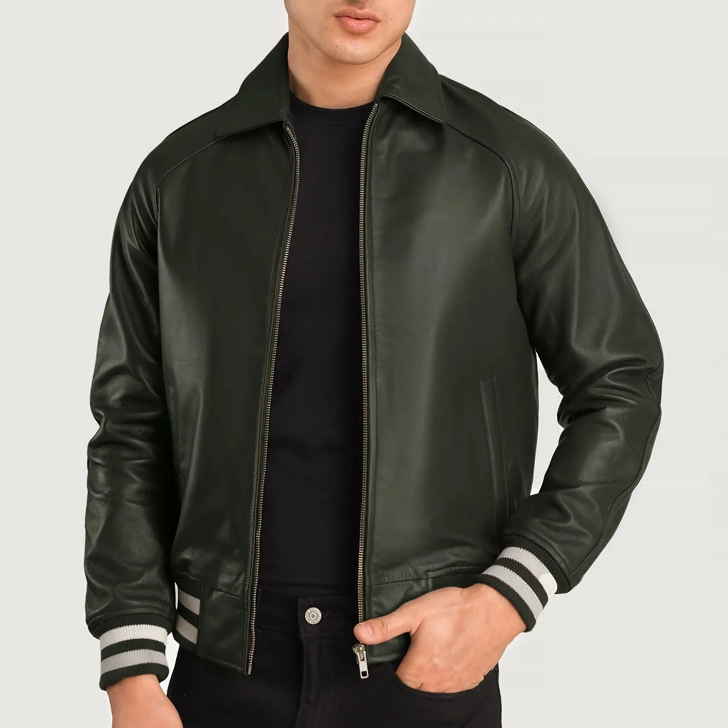 Walton Green Leather Varsity Jacket