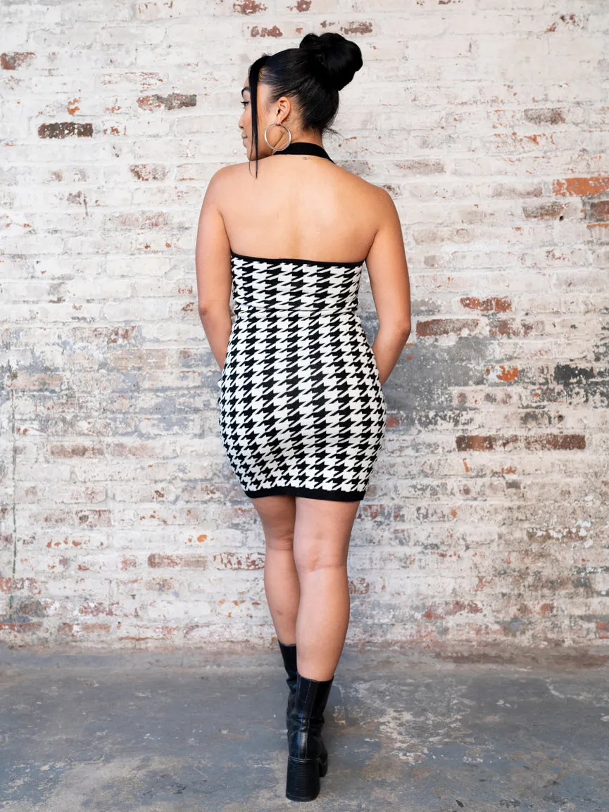 Whitney Houndstooth Halter Mini Dress