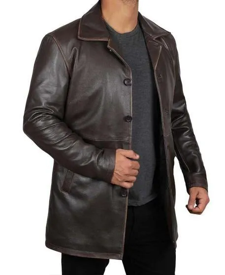 Winchester Distressed Brown Leather Rustic Men Coat