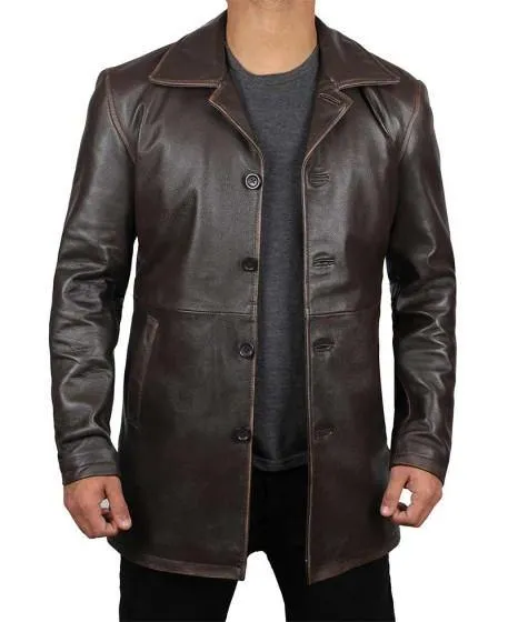 Winchester Distressed Brown Leather Rustic Men Coat