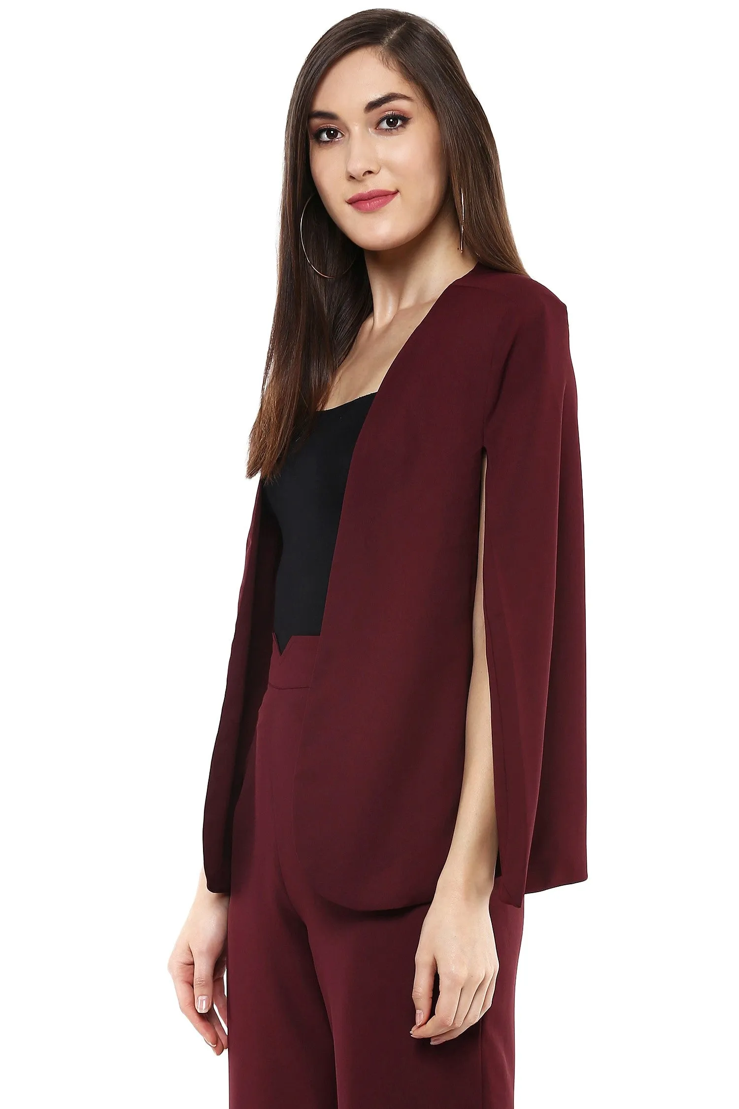 Women Maroon Cape Jacket