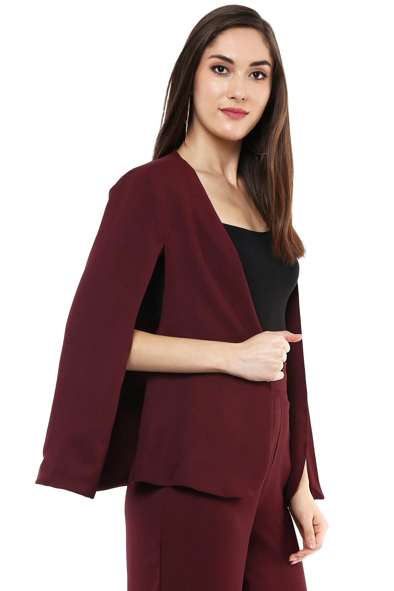 Women Maroon Cape Jacket