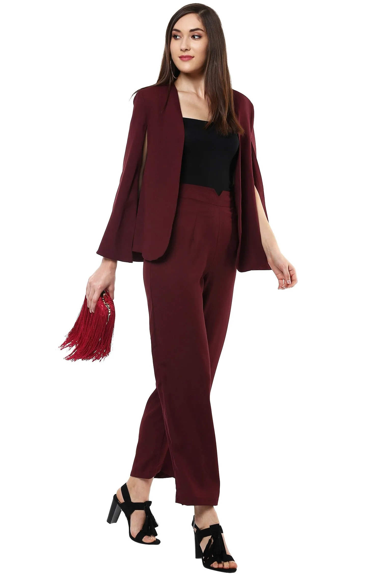 Women Maroon Cape Jacket